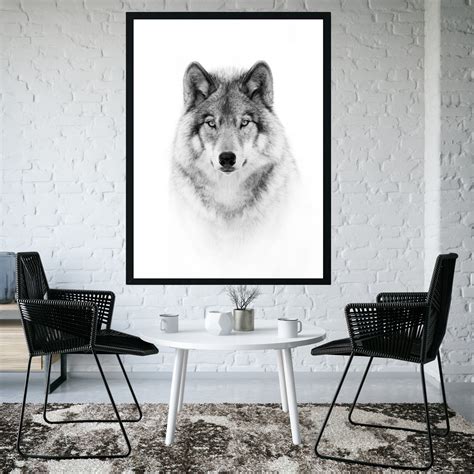 Black and White Wolf Art Print, Wild Animal Wall Art, Unframed Art ...