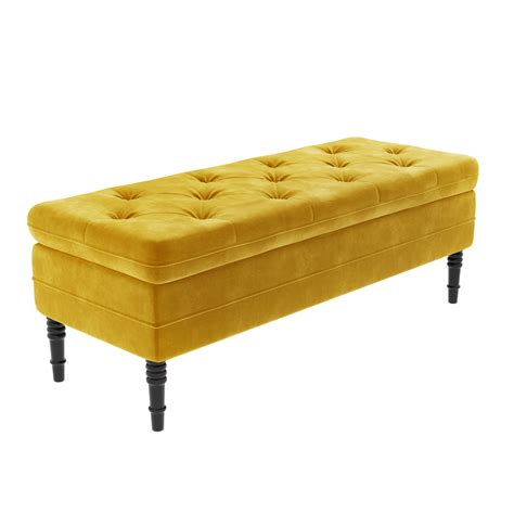 Mustard Yellow Velvet End-of-Bed Ottoman Storage Bench - Safina - Furniture123