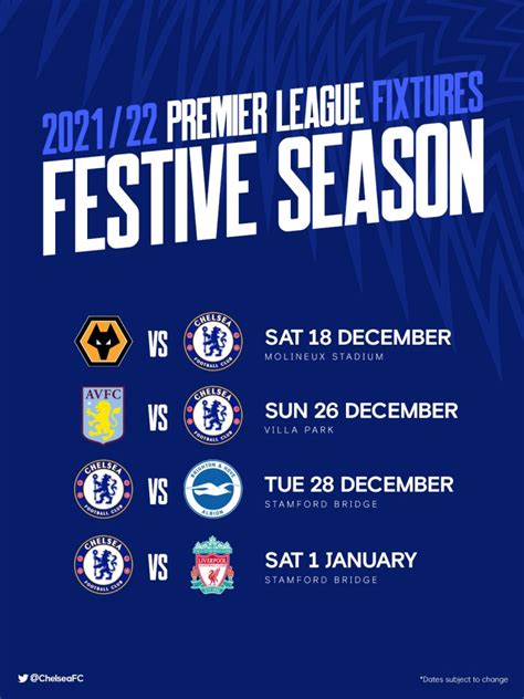 Chelsea's 2021-22 premier league season complete fixtures