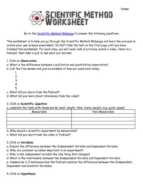 Scientific Method Worksheet 5th Grade