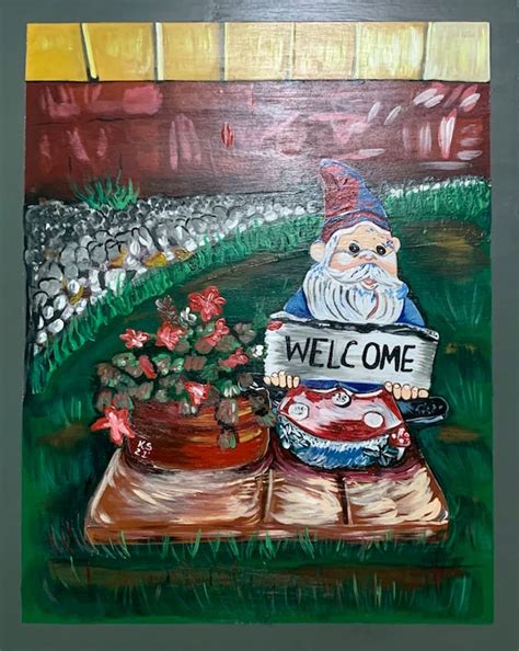 Garden Gnome Painting Garden Gnome Wall Art Gnome Painting | Etsy