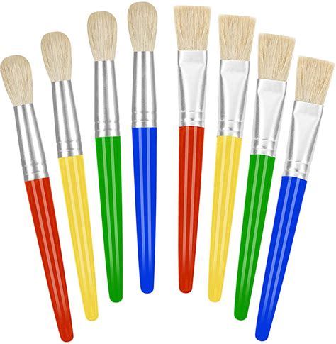 Easy Grip Washable Paint Brushes for Kids - Set of 8 Chubby Brushes for ...