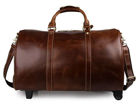 Genuine Natural Leather Travel Bag with Wheels, Leather Trolley Bag ...