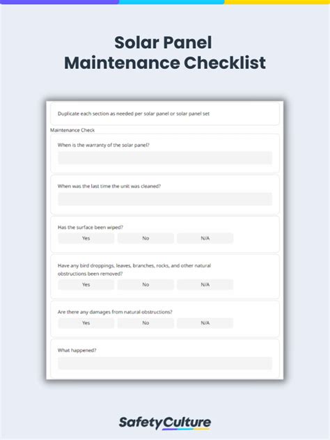 Free Solar Panel Maintenance Checklists | PDF | SafetyCulture