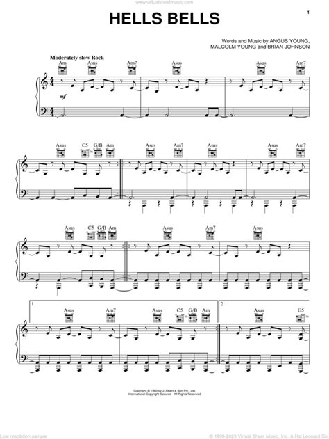 Hells Bells sheet music for voice, piano or guitar (PDF)