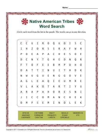 Native American Indian Word Search