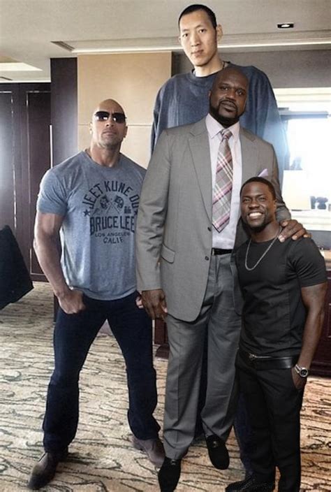 The Rock next to Kevin Hart, Shaquille O'neil, and Sun Ming Ming : funny