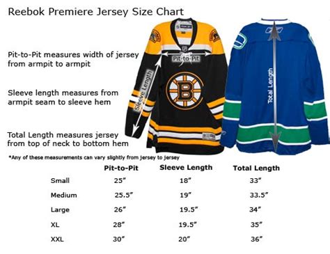 Reebok Premier NHL Jerseys (Size Chart)