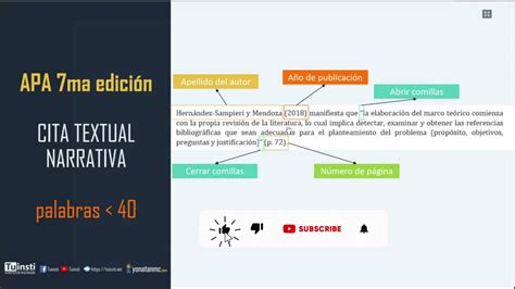 CITA TEXTUAL CORTA Y LARGA APA 7MA EDICIÓN | TUINSTI - YouTube