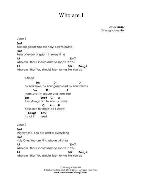 These Broken Offerings - Who Am I - chord chart - Page 1 - Created with ...