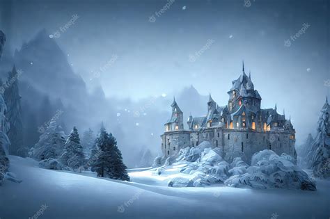 Premium Photo | Ancient stone winter castle fantasy snowy landscape ...