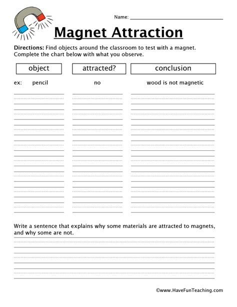 Magnet Attraction Worksheet by Teach Simple