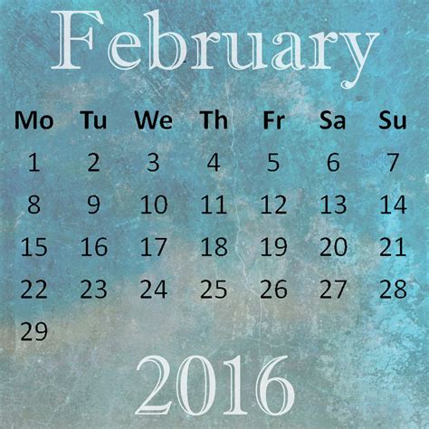 February 2016 Calendar Free Stock Photo - Public Domain Pictures