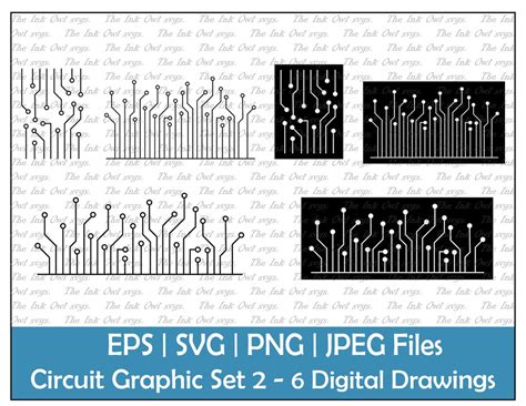 Circuit Decorative Elements Vector Clipart Set / Outline & Stamp Drawing Illustrations ...