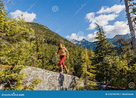 Running Woman Trail Runner. Sport and Fitness Woman Doing Cross-country ...