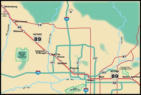 Historic US Route 89 Apache Junction to Wickenburg Road Trip Guide Map ...