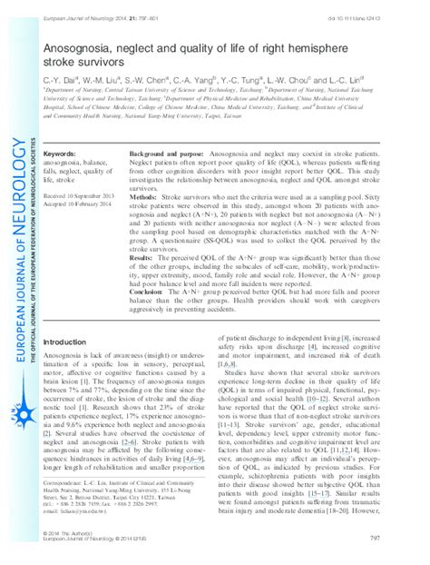 (PDF) Anosognosia, neglect and quality of life of right hemisphere ...