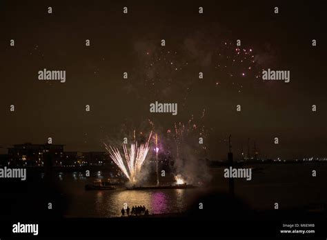 Fireworks at Woolwich Arsenal Pier Stock Photo - Alamy