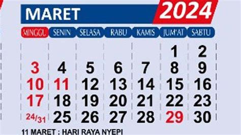 Daftar Kalender Maret 2024 Lengkap dengan Hijriyah, Kapan Tarawih Pertama dan Libur Puasa ...