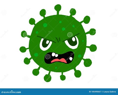 Doodle Drawing of an Evil Green Virus, Dangerous Coronavirus, Cartoon Virus with Angry Emotions ...