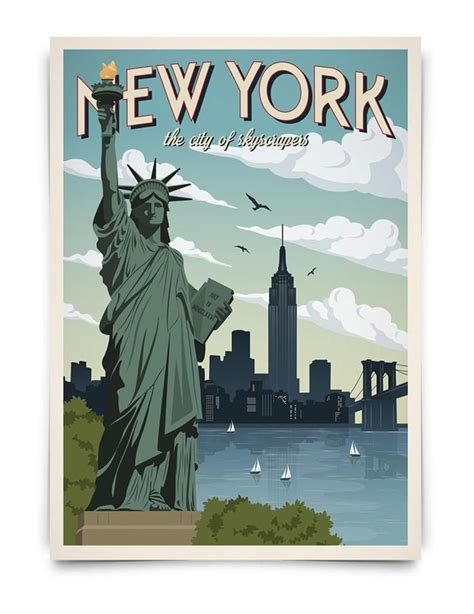 NY Vintage Travel Poster, New York, Travel, Decoration, Liberty Statue, Wall Art, Printable ...