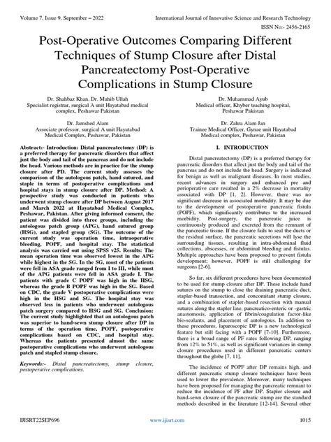 Post-Operative Outcomes Comparing Different Techniques of Stump Closure After Distal ...