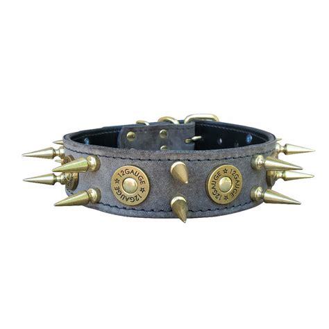 Grey Suede Leather Spiked Shotgun Shell Dog Collar – Rad N Bad Collars