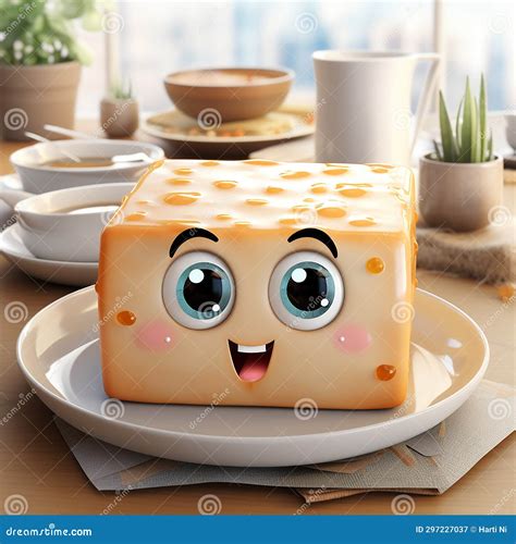 Generative AI Image of Chinese Food Tofu with Happy Funny Character on White Plate Stock ...