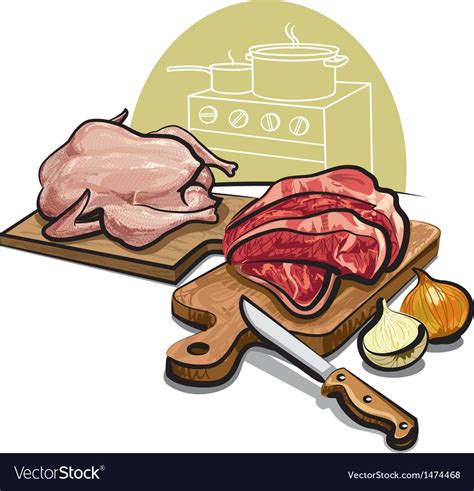 Raw meat for cooking Royalty Free Vector Image | Food illustration art, Food illustrations ...