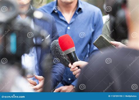 Journalism And Conference Concept. Many Reporter Hands Hold Microphones ...