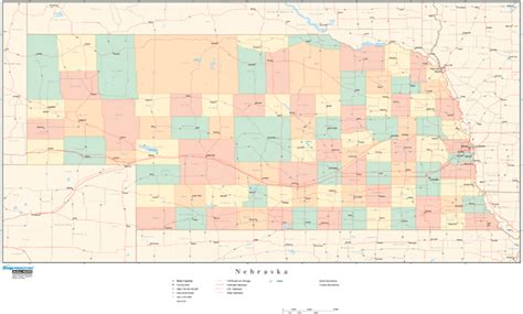 Nebraska Wall Map with Counties by Map Resources - MapSales