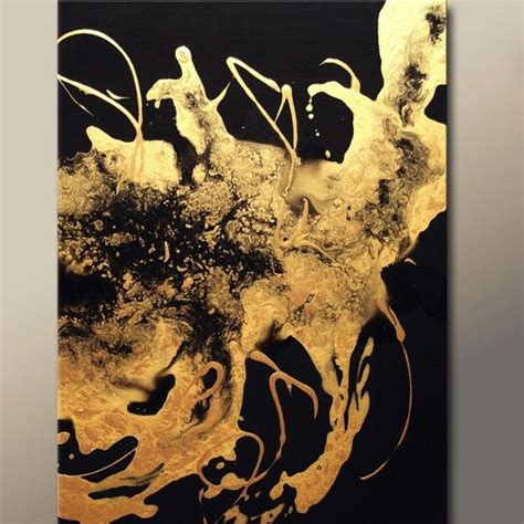 Wall Art Gold Abstract Painting 24x18 in Black Abstract Gold leaf Painting Original Abstract ...