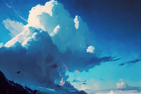 Premium Photo | Blue sky with clouds blue sky with clouds in manga anime comic style digital art ...