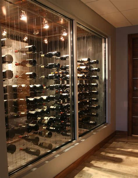 Hallway view of glass enclosed Cable Wine System custom wine cellar. | Cable Wine Cellars ...