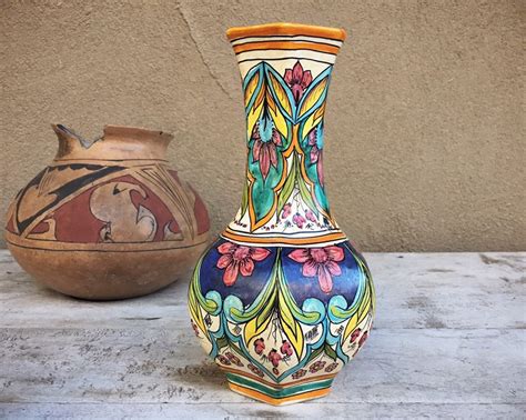 Vintage Italian Pottery Vase Ceramics Ericina, Hand Painted Majolica Pottery, Rustic Home Decor