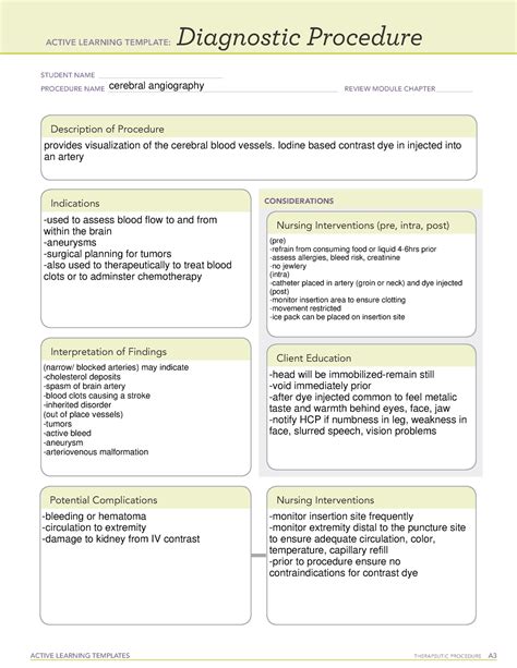 Diagnostic Procedure cerebral angiography - ACTIVE LEARNING TEMPLATES THERAPEUTIC PROCEDURE A ...