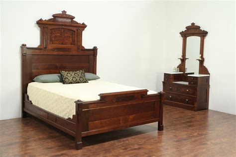 SOLD - Victorian Antique Walnut Bedroom Set, Queen Size Bed, Marble Top ...