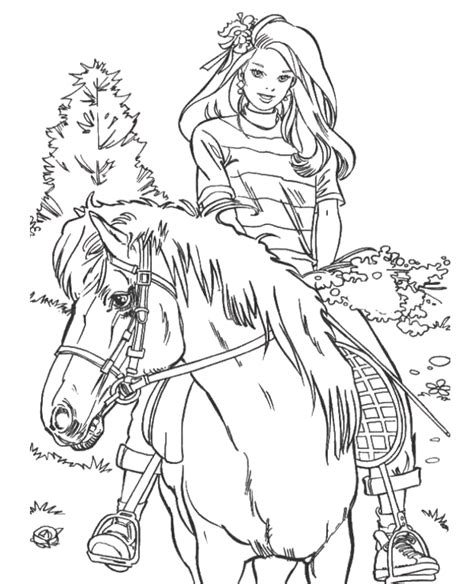 Barbie riding a horse coloring page