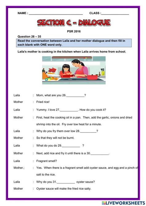 Dialogues online worksheet for Year 4 - 6. You can do the exercises online or download the ...