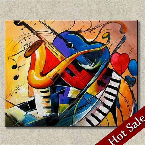 Peinture abstraite art surréaliste thème de la musique, haute- qualité main- boispeint art mural ...