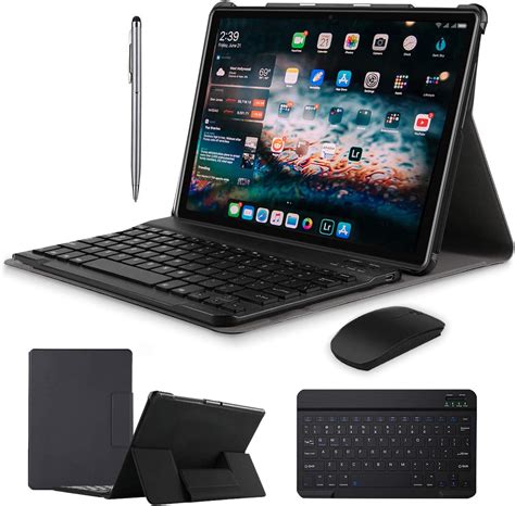 Tablet PC 2 em 1 de 10 polegadas, Android 9.0 com capa para teclado sem ...