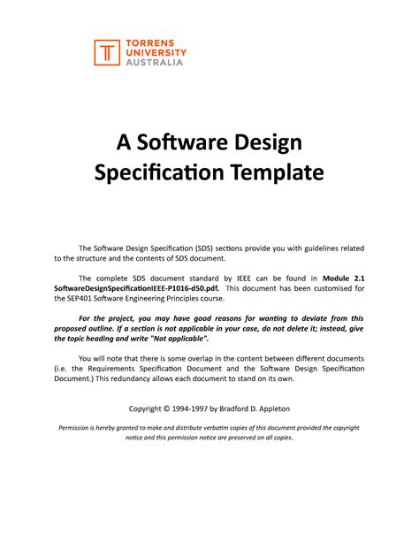 SEP401 A2 Ieeesoftware Design Specification Document Template - A Software Design Specification ...