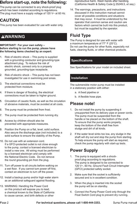 Harbor Freight Hp Submersible Sump Pump With Vertical Float 3200 Gph Product Manual