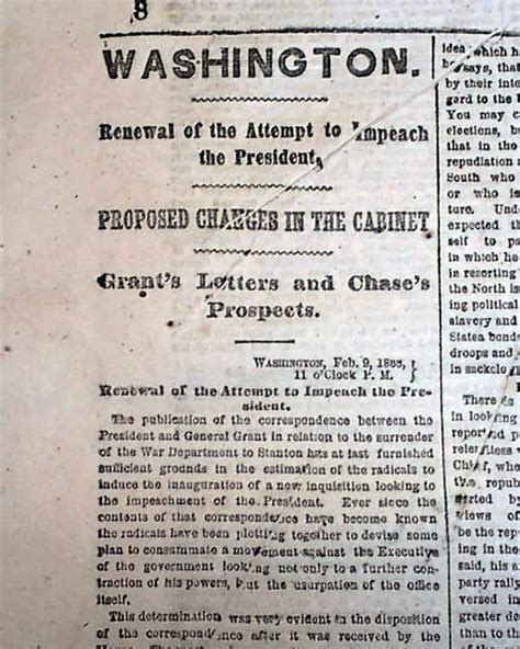 IMPEACHMENT TRIAL President Andrew Johnson Reconstruction Era 1868 NYC ...