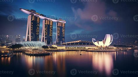 Night view of Marina Bay Sands. Generative AI 32976225 Stock Photo at ...