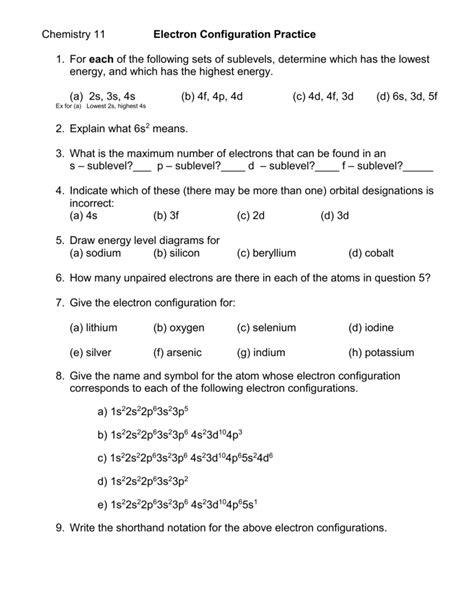 Electron Configuration Practice