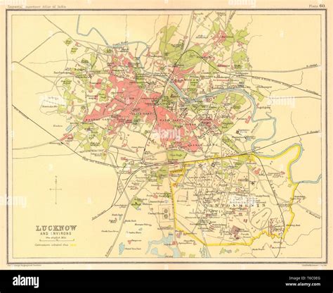 Lucknow town city plan. Cantonment & key buildings. British India 1931 ...