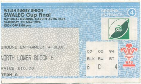 Ticket - Cardiff v Llanelli 1994 | Cardiff Rugby Museum