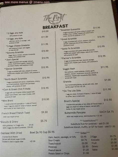 Online Menu of The Nest Restaurant, Anacortes, Washington, 98221 - Zmenu