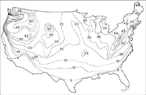 Isoline map of the moist freeze-thaw index for the United States (after ...